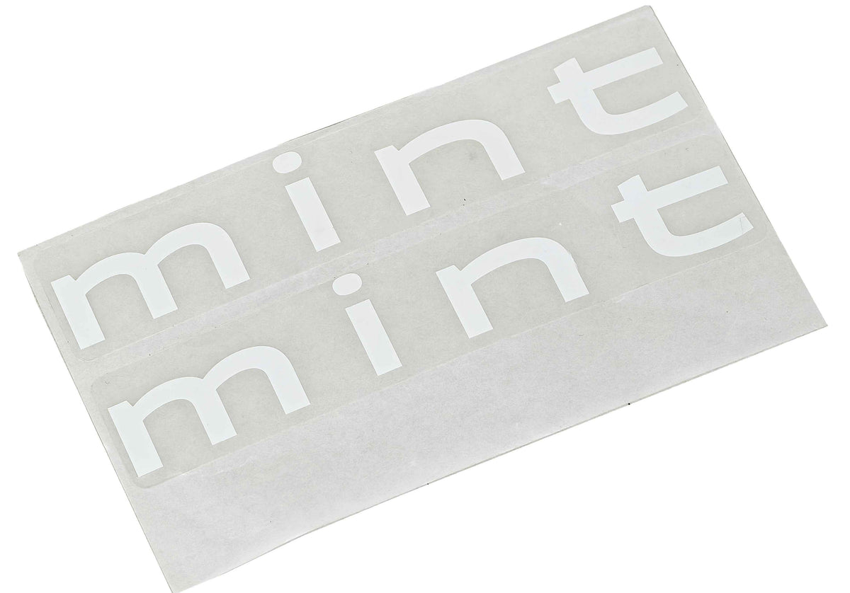 Mint Logo Hull Sticker in white on clear (Pack 2)
